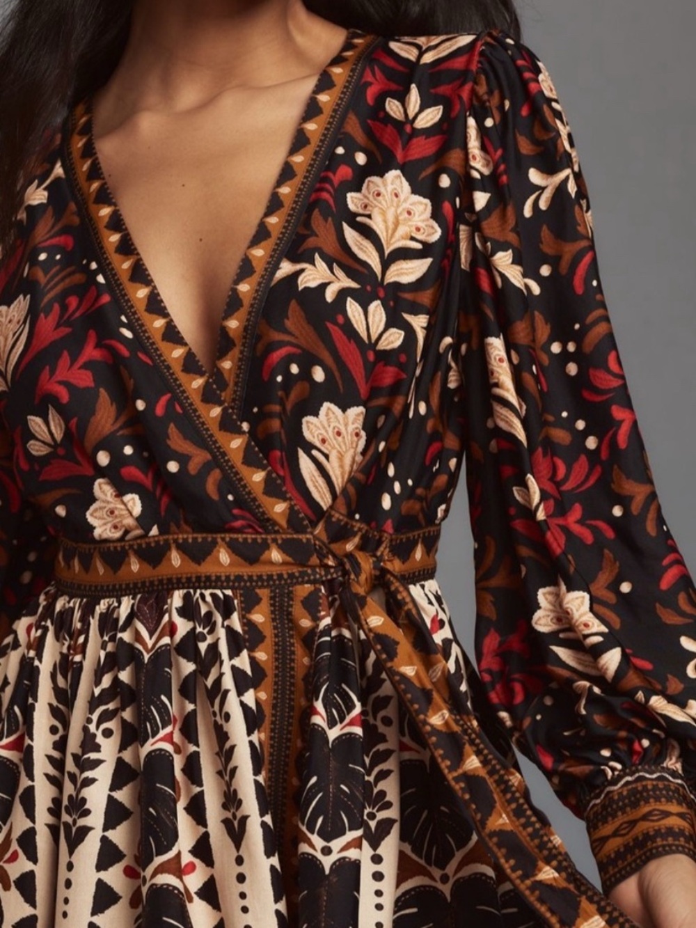 NWOT - FARM Rio Tapestry Garden Mini Wrap Dress with Beaded Detail - Picture 2 of 6